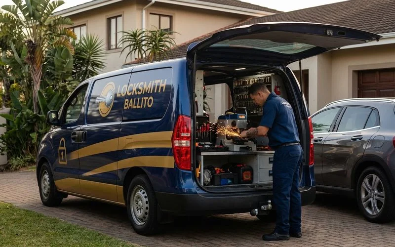Mobile auto locksmith van on-site cutting replacement car keys in Ballito